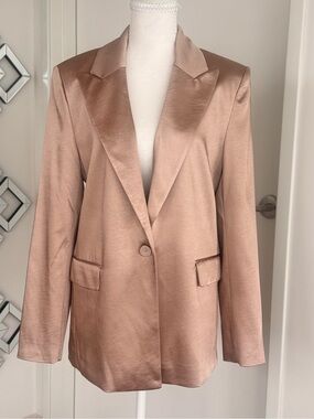 Mango Satin-Look Rose Taupe Single-Button Blazer